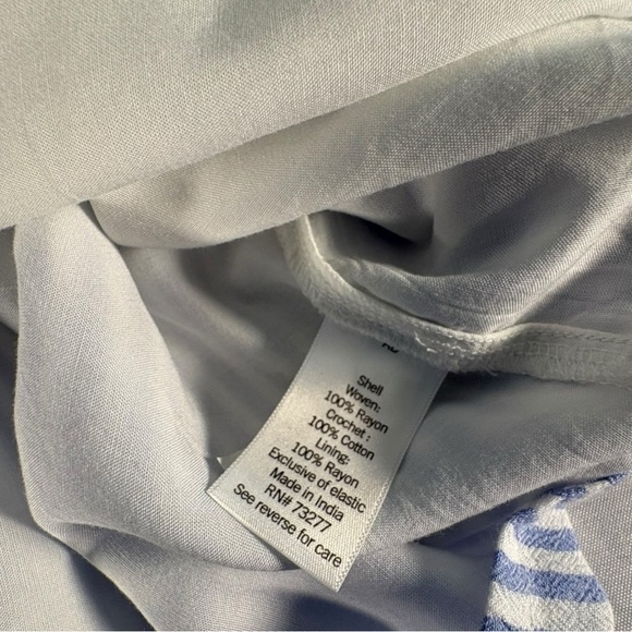 SO Blue Crochet Striped Sundress Womens L. White Blue Coastal Grandma Runs Small - Picture 9 of 13